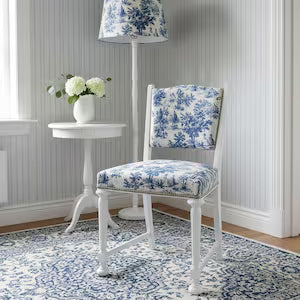 Vintage Stuhl Weiß Blau mit Toile-de-Jouy – französischer Landhausstuhl – Bleu Élise