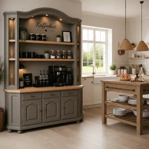 Vintage Kaffeebar aus Eiche mit Beleuchtung – Coffee Station & Küchenbuffet – Tom