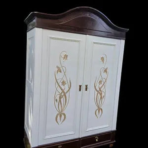 Jugendstil Vintage Kleiderschrank – zerlegbarer Steckschrank in Creme & Schokobraun – Aurora