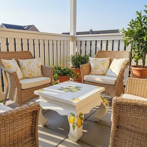 Mediterraner Couchtisch mit Zitronenmotiv – Vintage Landhaus Massivholz