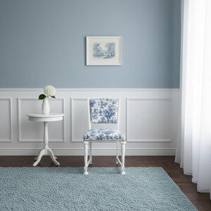 Vintage Stuhl Weiß Blau mit Toile-de-Jouy – französischer Landhausstuhl – Bleu Élise