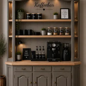 Vintage Kaffeebar aus Eiche mit Beleuchtung – Coffee Station & Küchenbuffet – Tom