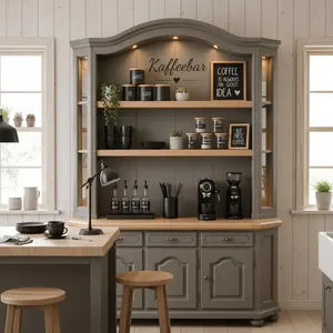 Vintage Kaffeebar aus Eiche mit Beleuchtung – Coffee Station & Küchenbuffet – Tom