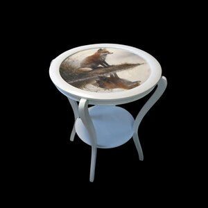 Vintage Beistelltisch rund mit Fuchs-Motiv – Landhaus Tisch & Einzelstück