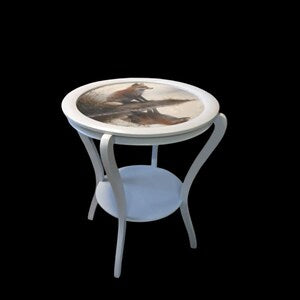 Vintage Beistelltisch rund mit Fuchs-Motiv – Landhaus Tisch & Einzelstück