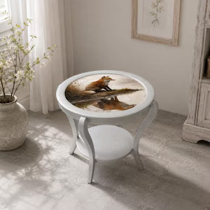 Vintage Beistelltisch rund mit Fuchs-Motiv – Landhaus Tisch & Einzelstück