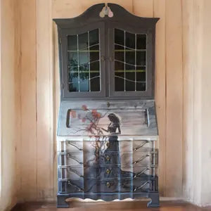 Vintage Sekretär mit Vitrine & Schreibklappe – großer Schreibschrank mit Stauraum – Alisa