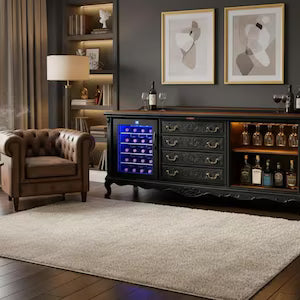 Homebar mit Weinkühlschrank – große Vintage Hausbar mit Beleuchtung & Marmorplatte – Der Alte Baron