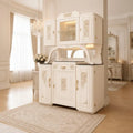 Art-Déco Vitrine mit Beleuchtung | Buffet mit Marmorplatten | Weiß & Champagnergold | Gloria