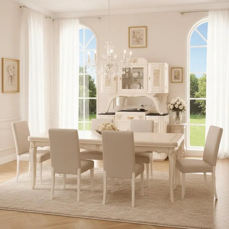 Art-déco Vitrine mit Beleuchtung | Buffet mit Marmorplatten | Weiß & Champagnergold | Gloria