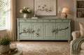 Vintage Sideboard aus Massivholz | Landhausstil | Salbeigrün mit Magnolienmotiv | Mirelle