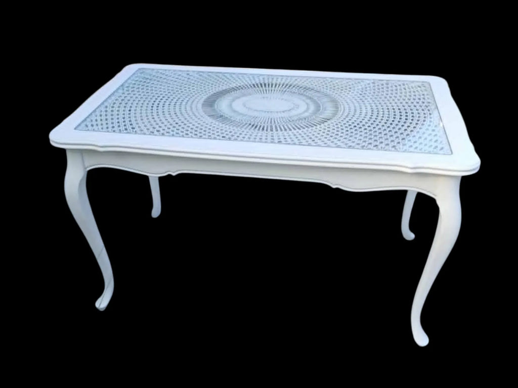 Vintage Couchtisch mit Glasplatte – weißer französischer Tisch AMÉLIE
