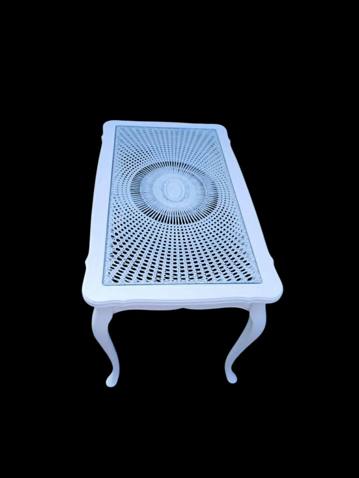 Vintage Couchtisch mit Glasplatte – weißer französischer Tisch AMÉLIE
