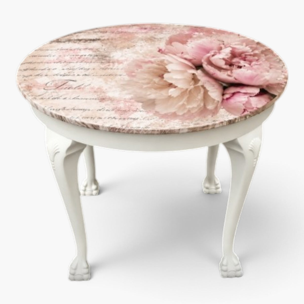 Runder Vintage Tisch mit Pfingstrosen – romantischer Esstisch „Fleur“